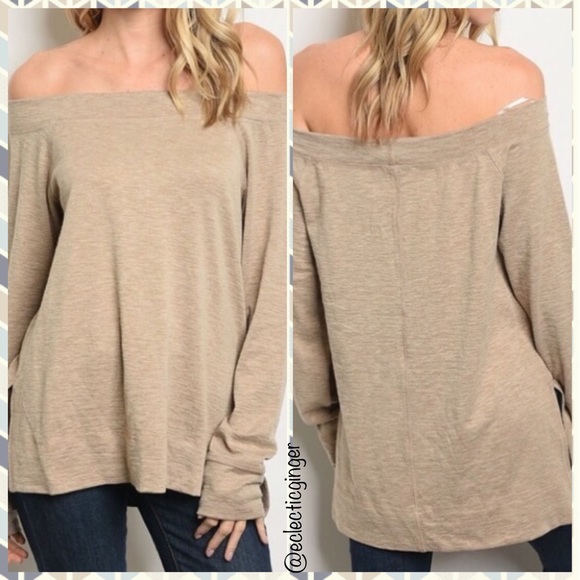Mocha brown off shoulder long sleeve knit top Small S Medium M - Picture 4 of 5